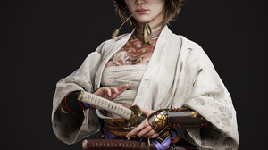 Andres Castaneda Artwork Digital Art Illustration Women Samurai CGi Vertical Short Hair Katana Women 3840x3840 Wallpaper
