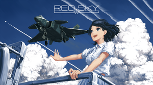 Anime Girls Anime Sky Chengdu J 20 Jet Fighter Clouds Clear Sky Black Hair Shirt 1610x906 Wallpaper