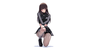 Anime Anime Girls Simple Background Sitting Blush Spider Apple White Background 2560x1440 Wallpaper
