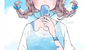 Blue Eyes Penguins Anime Anime Girls Digital Art Artwork 2D Blue Ice Cream Chon Water Vertical Braid 1080x1736 Wallpaper