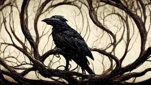 Raven Abstract Branch Ai Art Birds Animals 2304x1024 Wallpaper