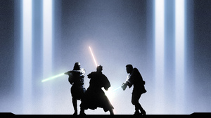 Star Wars Darth Maul Obi Wan Kenobi Qui Gon Jinn Lights Lightsaber Duel 2560x1440 Wallpaper