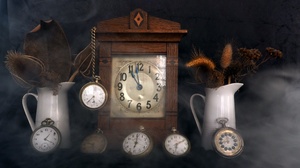 Still Life Clocks Technology Numbers Plants 2048x1152 Wallpaper