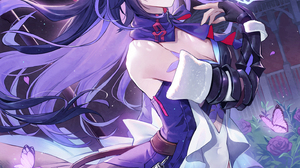 Anime Anime Girls Seele Honkai Star Rail Honkai Star Rail Pixiv Purple Hair Purple Eyes Moon Butterf 1467x2000 wallpaper