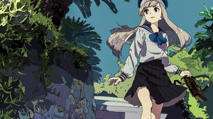 Cogecha Anime Anime Girls Portrait Display Schoolgirl School Uniform Stairs Stars Long Hair Hat Look 3979x6058 wallpaper