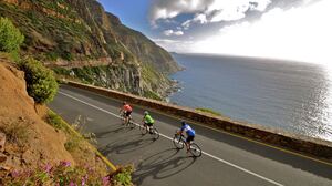 Cape Town Sea Mountains Cycling Road Clouds South Africa 4093x2718 Wallpaper