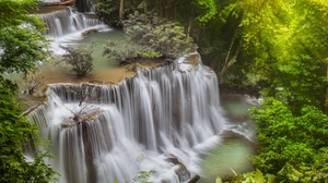 Waterfall Thailand Huai Mae Kamin Waterfall Erawan National Park Erawan Waterfall 5616x3744 Wallpaper