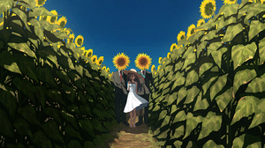 Anime Girls Clear Sky Sunflowers Summer Dress Straw Hat Sky Leaves Looking At Viewer Standing Long H 5120x3073 Wallpaper