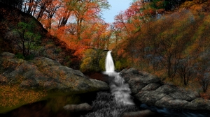 Digital Painting Nature Waterfall Cliff 1920x1080 Wallpaper
