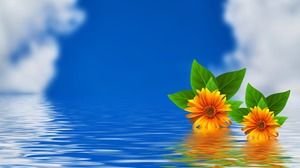 Flowers Water Clouds Simple Background Reflection 1920x1280 Wallpaper