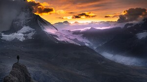 Nature Landscape Sunset Matterhorn Alps Mountains Hiking Snowy Peak Clouds Sky Switzerland 2048x1256 Wallpaper