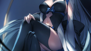 Anime Girls Archer Inferno Fate Grand Order Fate Series Legs Crossed Blue Hair Blue Eyes 1400x1980 Wallpaper