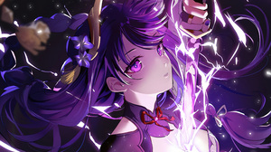 Anime Girls Genshin Impact Raiden Shogun Genshin Impact Purple Hair Purple Eyes Moles Mole Under Eye 3840x2160 Wallpaper