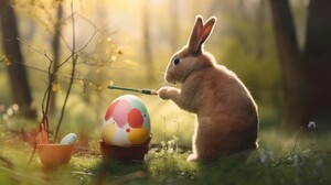 Ai Art Rabbits Easter Eggs Painting Animals Trees Forest 3854x2160 Wallpaper
