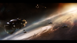 Science Fiction High Tech Space Planet Sun Spaceship Sky Stars Storm Clouds 3840x1472 Wallpaper