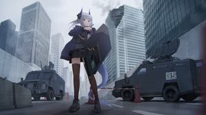 Anime Anime Girls Weapon Gun Artwork Shield Liskarm Arknights Arknights Standing Looking At Viewer B 3750x1875 Wallpaper