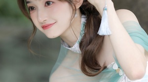 Smile Asian Women Blue Skirt 1776x2426 Wallpaper