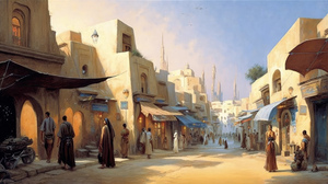 Ai Art Star Wars Tatooine Painting City Building People 4579x2616 Wallpaper