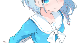 Anime Girls Blue Archive Vertical Blue Hair Blue Eyes Blushing Bow Tie Uniform Skirt White Backgroun 1488x2105 Wallpaper