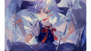 Touhou Anime Girls Cirno Blue Hair Blue Eyes Ice Crystals Red Bow Hair Bows Blue Dress Anime Digital 2961x4142 Wallpaper