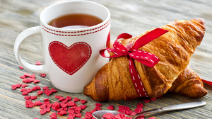 Breakfast Croissant Heart Mug Tea 4928x3264 Wallpaper