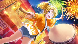 Ayase Eli Love Live Anime Anime Girls Drums Musical Instrument Fireworks 3600x1800 Wallpaper