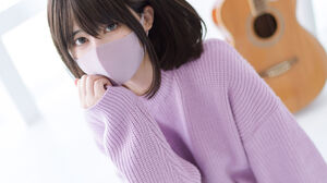 Women Mask Asian Looking At Viewer Purple Sweater Brunette Brown Eyes Sweater 1800x2698 Wallpaper