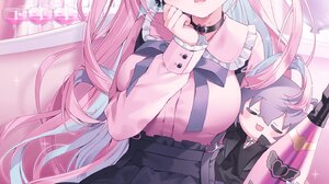 Anime Anime Girls Minato Aqua Hololive Virtual Youtuber Long Hair Two Tone Hair Sitting Looking At V 1451x2048 Wallpaper