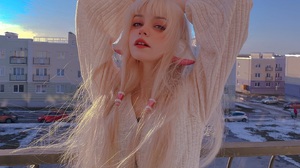 Women Blonde Animal Ears Casual Balcony Makeup Chobits Chii 1440x1440 Wallpaper