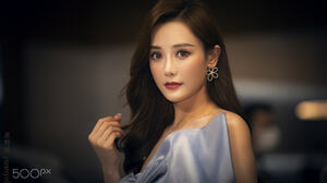 Yuan Yelang Women Asian Brunette Long Hair Makeup Lipstick Eyeliner Jewelry Earring Necklace Depth O 2048x1365 Wallpaper