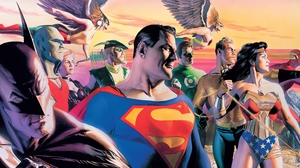 Alex Ross DC Comics Superman Wonder Woman Green Lantern Flash Batman Comic Art 3736x2102 wallpaper