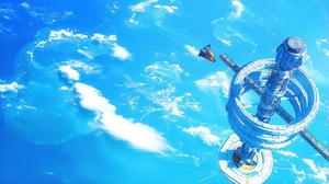Space Station Sky Blue Space Space Art Science Fiction DOFRESH 1920x1080 wallpaper