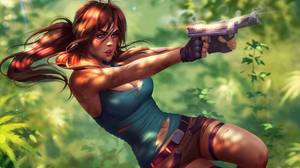 Lara Croft Gun Woman Warrior Shorts Ponytail Brown Hair 1920x1280 Wallpaper