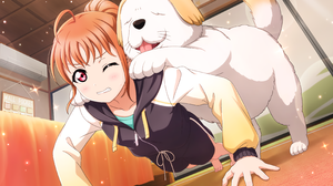 Takami Chika Love Live Sunshine Anime Anime Girls Dog Animals 3600x1800 Wallpaper