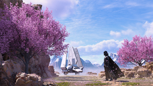Star Wars Darth Vader CGi Artwork Cherry Blossom Sky Imperial Shuttle Clouds Standing Walking Digita 3840x2160 Wallpaper