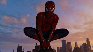 Spider Man Spider Man 2018 PlayStation Marvel Comics Bodysuit Looking At Viewer Sky Clouds City Buil 1920x1080 wallpaper