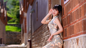 Robin Huang Women Dark Hair Asian Dress Wall 2731x4096 wallpaper