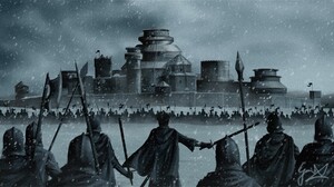 Battle Castle Snowfall Spear Sword Warrior 3496x1875 Wallpaper