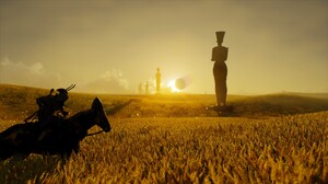 Assassins Creed Horse Eclipse Solar Eclipse Sun Rays Pharaoh Statue Landscape 1920x1080 Wallpaper