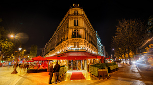 Trey Ratcliff Photography 4K France Night Trees Street Light Lights Building People 3840x2160 Wallpaper