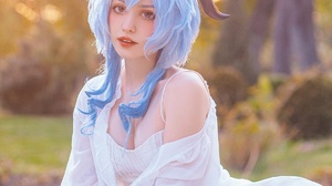 Women Cosplay Blue Hair Horns Outdoors Genshin Impact Ganyu Genshin Impact 1168x1600 Wallpaper