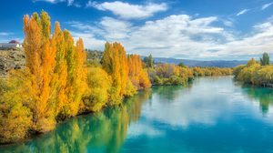Trey Ratcliff Photography River Fall Trees New Zealand Water Reflection Sky Clouds 7680x4320 Wallpaper