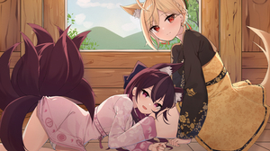 Anime Anime Girls Digital Art Artwork 2D Pixiv Looking At Viewer Fox Girl Fox Ears Fox Tail Lying On 4368x3272 Wallpaper
