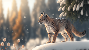 Ai Art Snow Winter Forest Animals Eurasian Lynx 3060x2048 Wallpaper