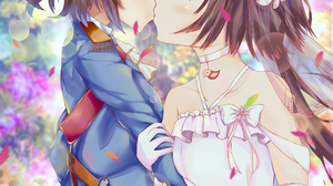 Lingyuan Anime Hanser Anime Girls Closed Eyes Kissing Vertical Flower In Hair Petals Flowers Elbow G 3472x4911 wallpaper