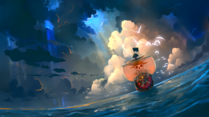 One Piece Pirate Ship Pirate Flag Clouds Sea Seagulls Digital Art Thousand Sunny 3840x2160 Wallpaper
