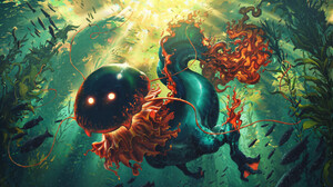 Victor Sales Digital Art Fantasy Art ArtStation Underwater Jellyfish Seaweed Creature Water 1920x1079 Wallpaper