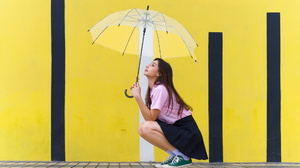 Asian Model Women Long Hair Dark Hair Umbrella Blouse Black Skirts Sneakers Short Socks 1920x1280 Wallpaper