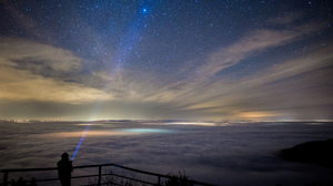 Stars Night Horizon Panorama Starry Sky Sky Laser 2560x1600 Wallpaper