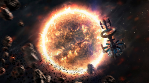 Science Fiction Space Sun Suns Stars Orbital Stations Asteroid Asteroid Belt Red Orange Blue Dark Bl 3840x2489 Wallpaper